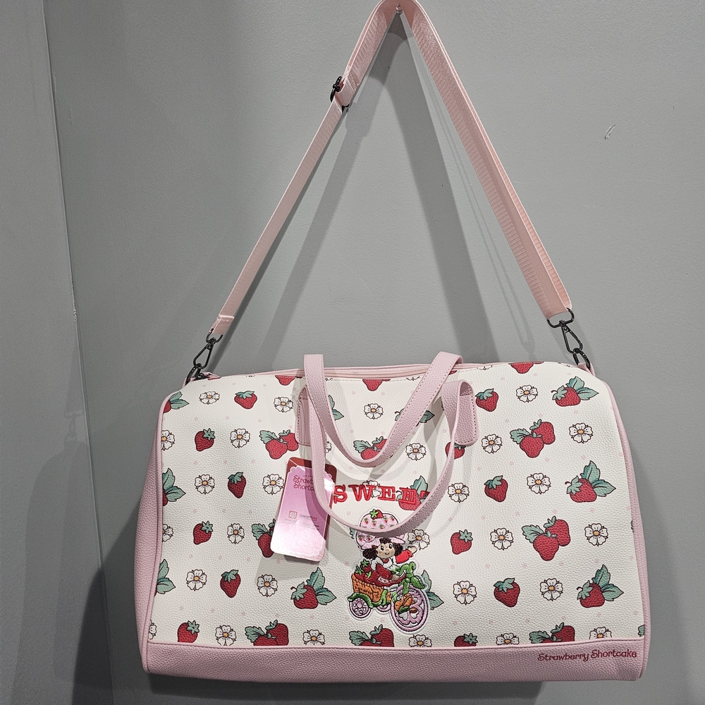Pink and white Strawberry Shortcake duffle bag #kidcore